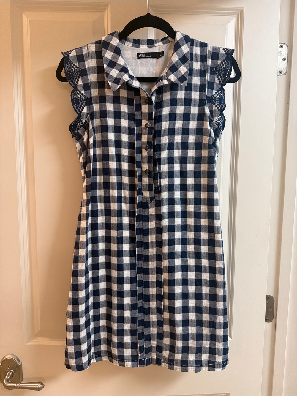 Anthro Navy White Gingham Button-Front Dress